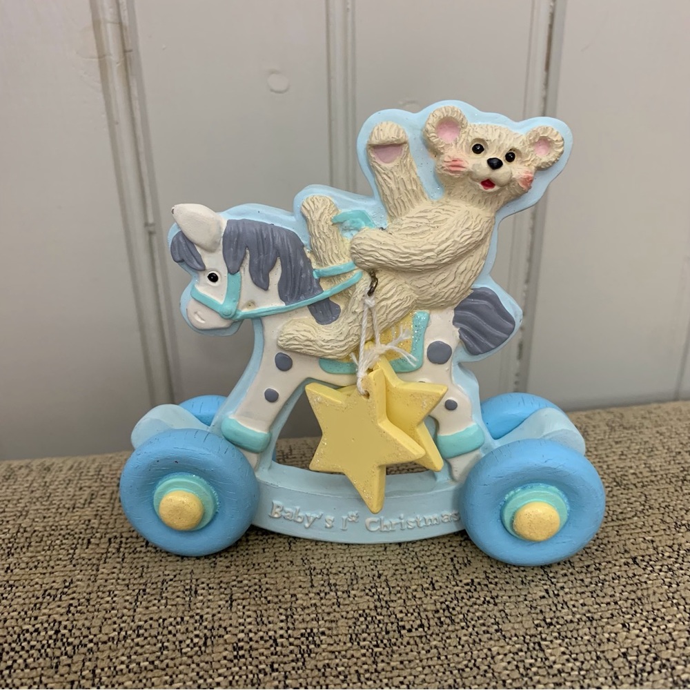Baby’s First Christmas Wooden Painted Ornament Rocking Horse Teddy Bear
